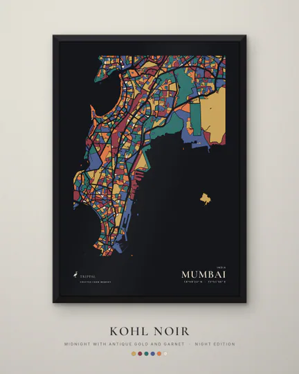 Mumbai city map in Kohl Noir